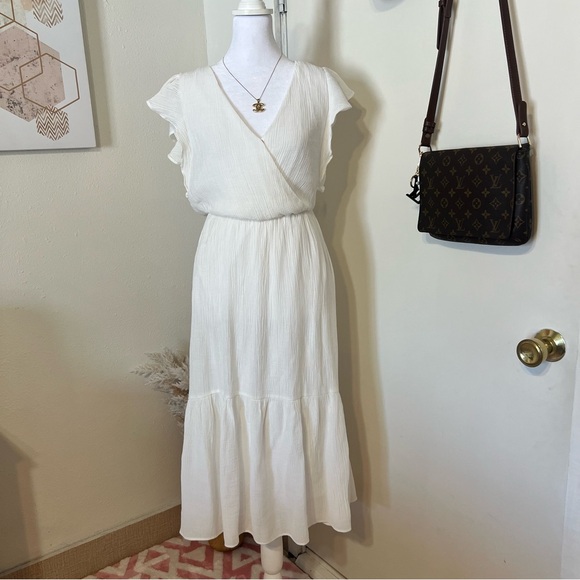 LUSH midi ruffle off white dress size S - Picture 4 of 14